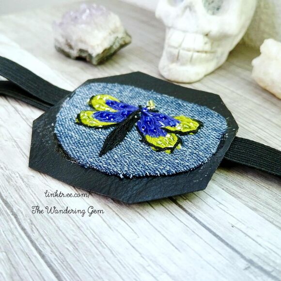 Hand Embroidered Dragonfly Eye Patch, Vision Accessory, Ocular Aid, Costume - Picture 4 of 4